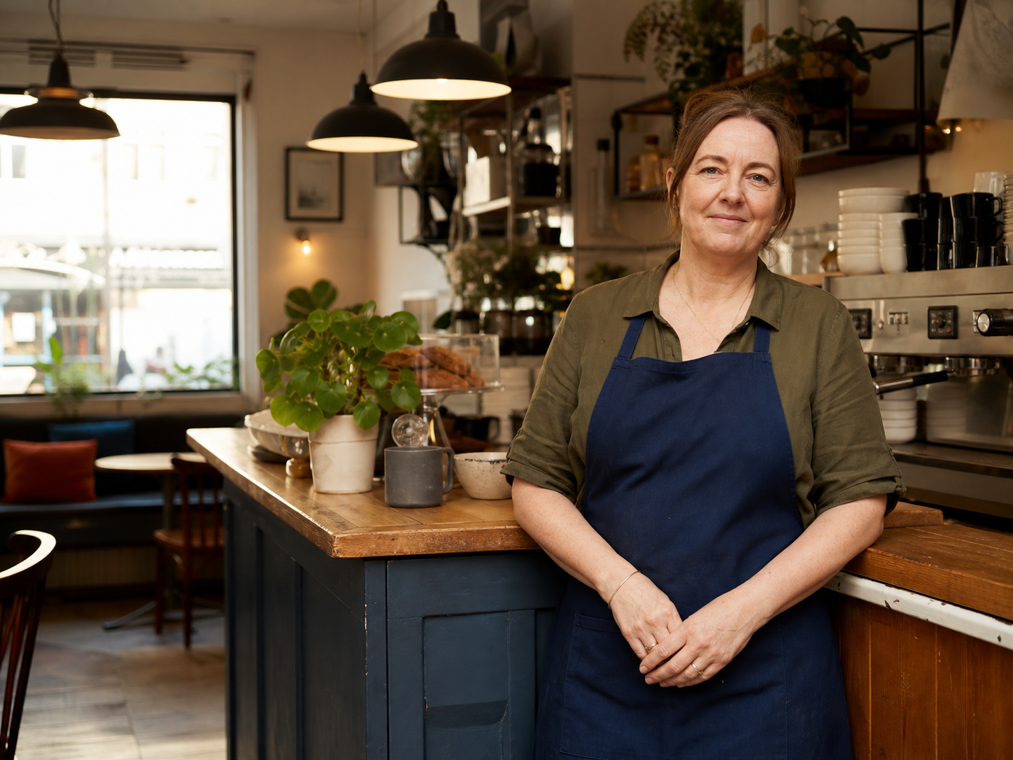 Independent cafe owner inside their property