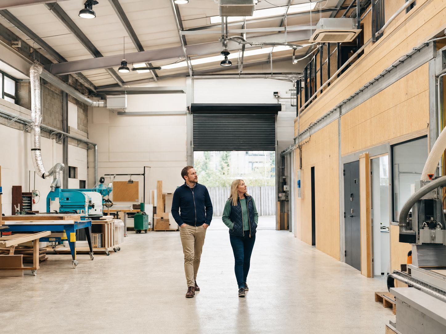 Business owners walking through a light industrial property